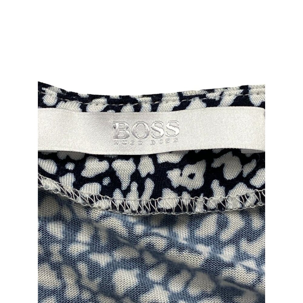 Hugo Boss Epana Print Ruched Top Medium Black White Soft Stretch 3/4 Sleeves - Picture 6 of 9